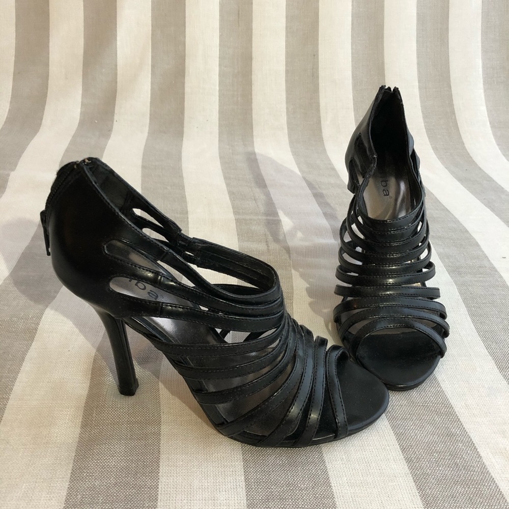 Diba black ankle strappy heels booties